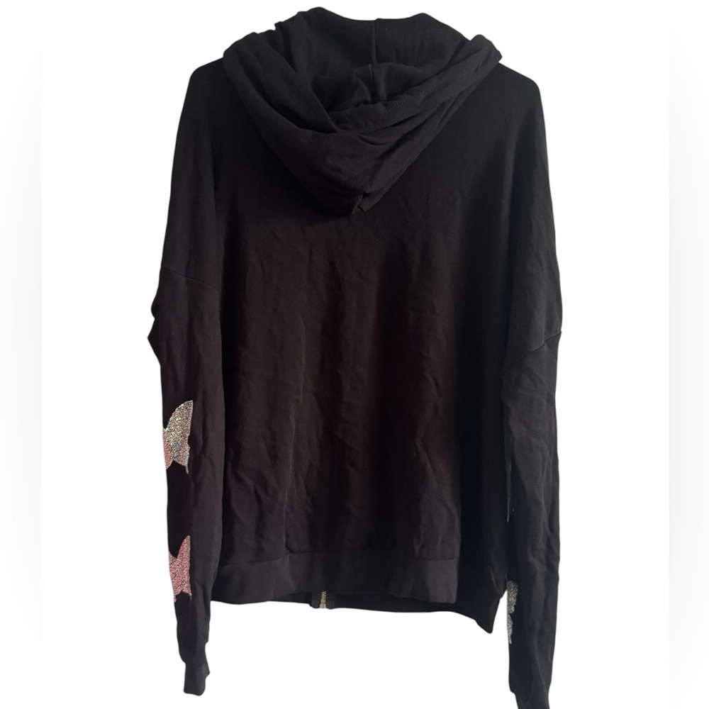 Lauren Moshi Koa Crystal Opal Butterfly Embellished Zip Black Hoodie Size Large - Picture 6 of 13